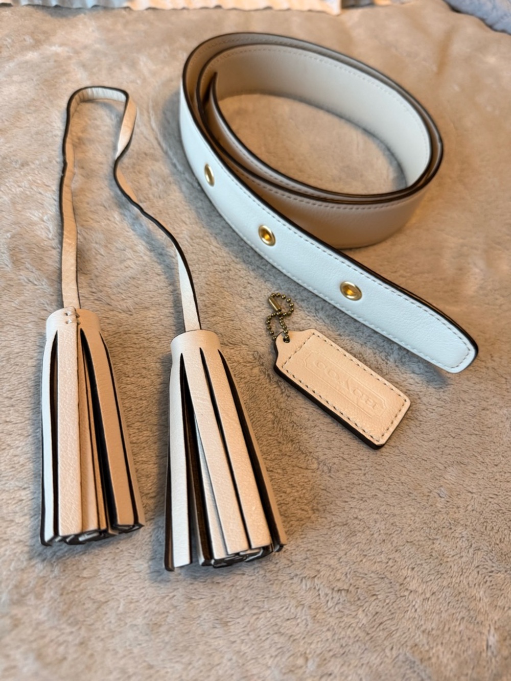 Coach Cream Leather purse strap and Tassel with Gold Accents